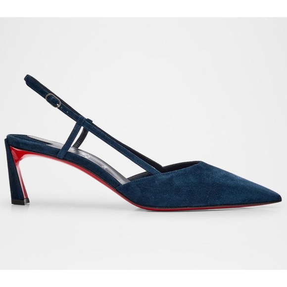 Christian Louboutin Condoroline 55 Marine Blue Slingback Strap Low Heel Pump 38 - Picture 1 of 14